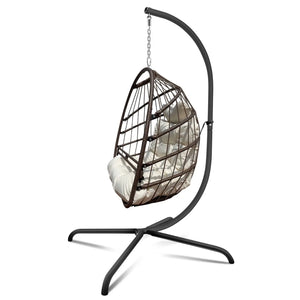 Swing Egg Chair With Stand Indoor Outdoor, UV Resistant Cushion Hanging Chair With Guardrail And Cup Holder, Anti-Rust Foldable Aluminum Frame Hammock Chair, 350lbs Capacity For Porch Backyard Electronic Worldwide