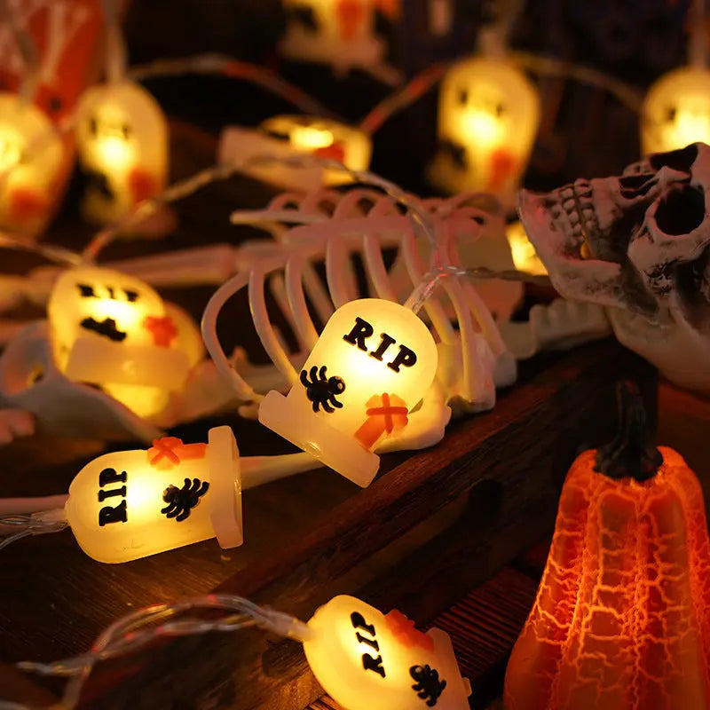 PVC Soft Material Halloween Lighting Chain Pumpkin Ghost Bat Modeling Lamp Indoor And Outdoor Home Decoration Electronic Worldwide