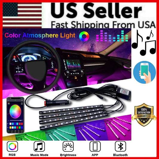 4X 48LED RGB Car Interior Atmosphere Light Strip Electronic Worldwide