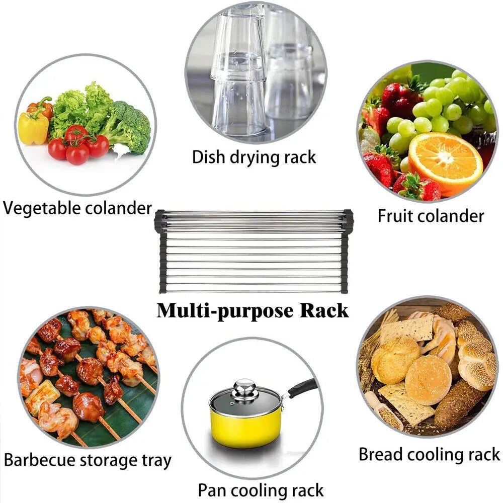 Kitchen Stainless Steel Sink Drain Rack Roll Up Dish Drying Drainer Mat Electronic Worldwide