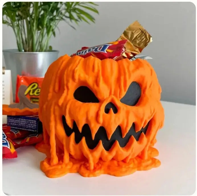 Melting Halloween Pumpkin Candy Bowl With Lid Reusable Candy Dish Spooky Food Display Bowl For Home Halloween - Electronic Worldwide