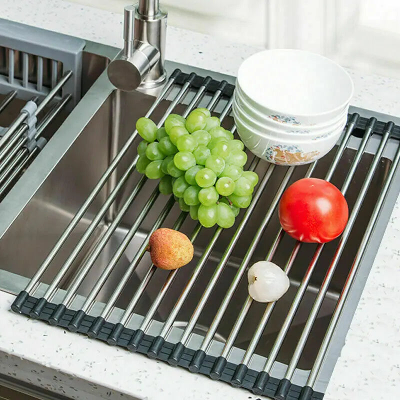 Kitchen Stainless Steel Sink Drain Rack Roll Up Dish Drying Drainer Mat Electronic Worldwide