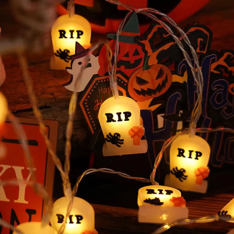 PVC Soft Material Halloween Lighting Chain Pumpkin Ghost Bat Modeling Lamp Indoor And Outdoor Home Decoration Electronic Worldwide