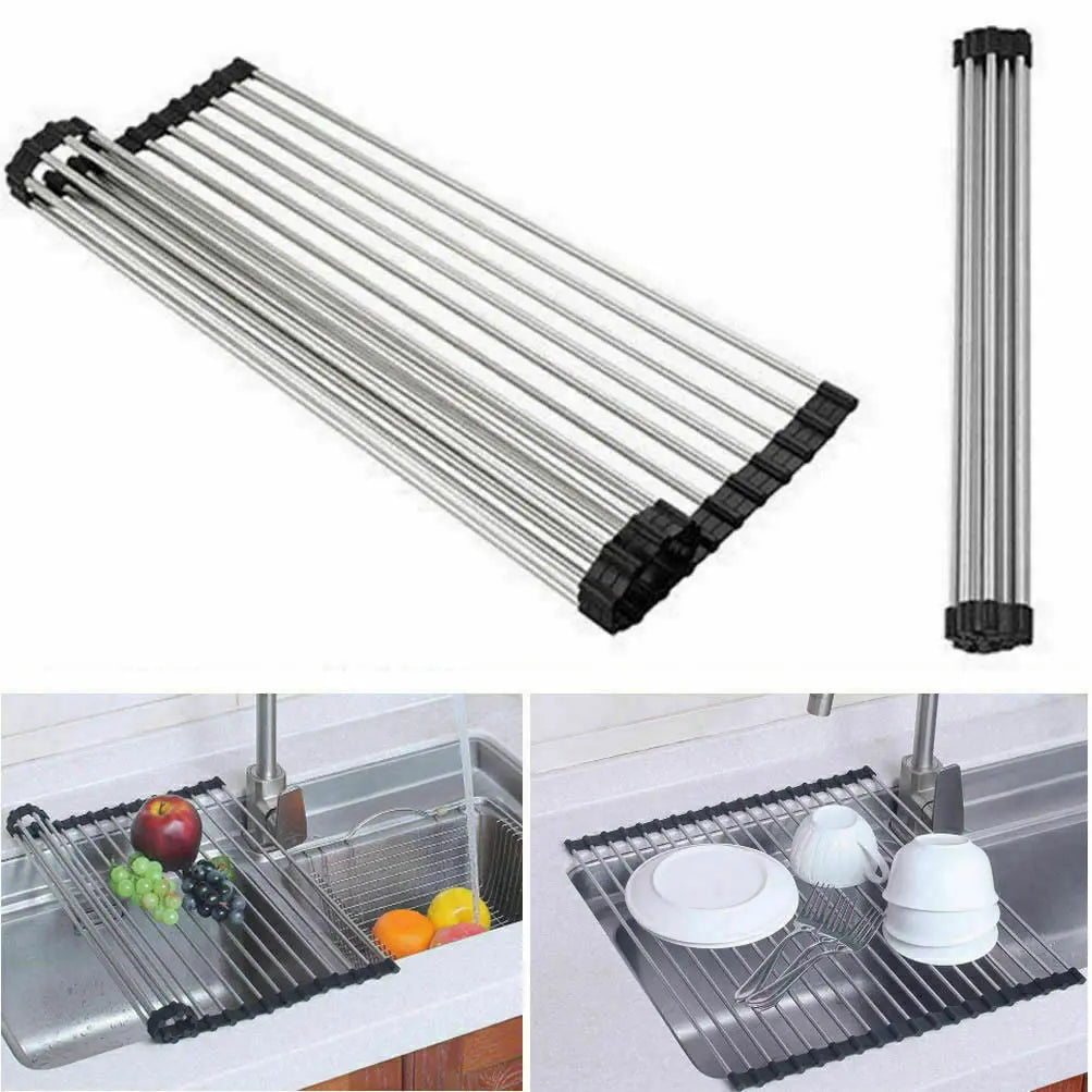 Kitchen Stainless Steel Sink Drain Rack Roll Up Dish Drying Drainer Mat Electronic Worldwide