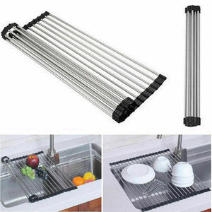 Kitchen Stainless Steel Sink Drain Rack Roll Up Dish Drying Drainer Mat Electronic Worldwide