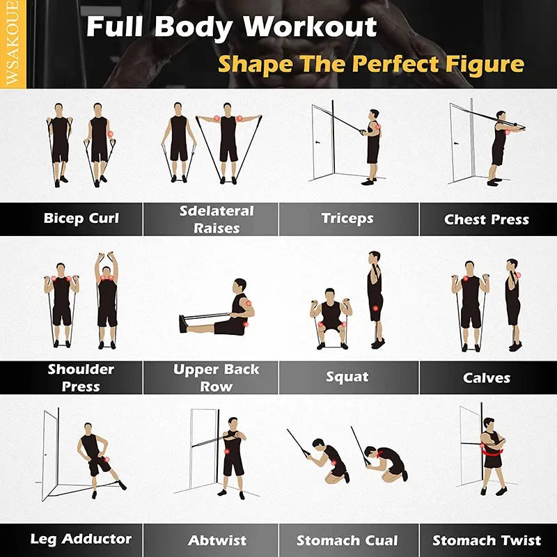 Resistance Band Set Workout Bands Exercise Band 5 Tube Fitness with Door Anchor Handles Legs Ankle Straps and Fitness Stick Electronic Worldwide