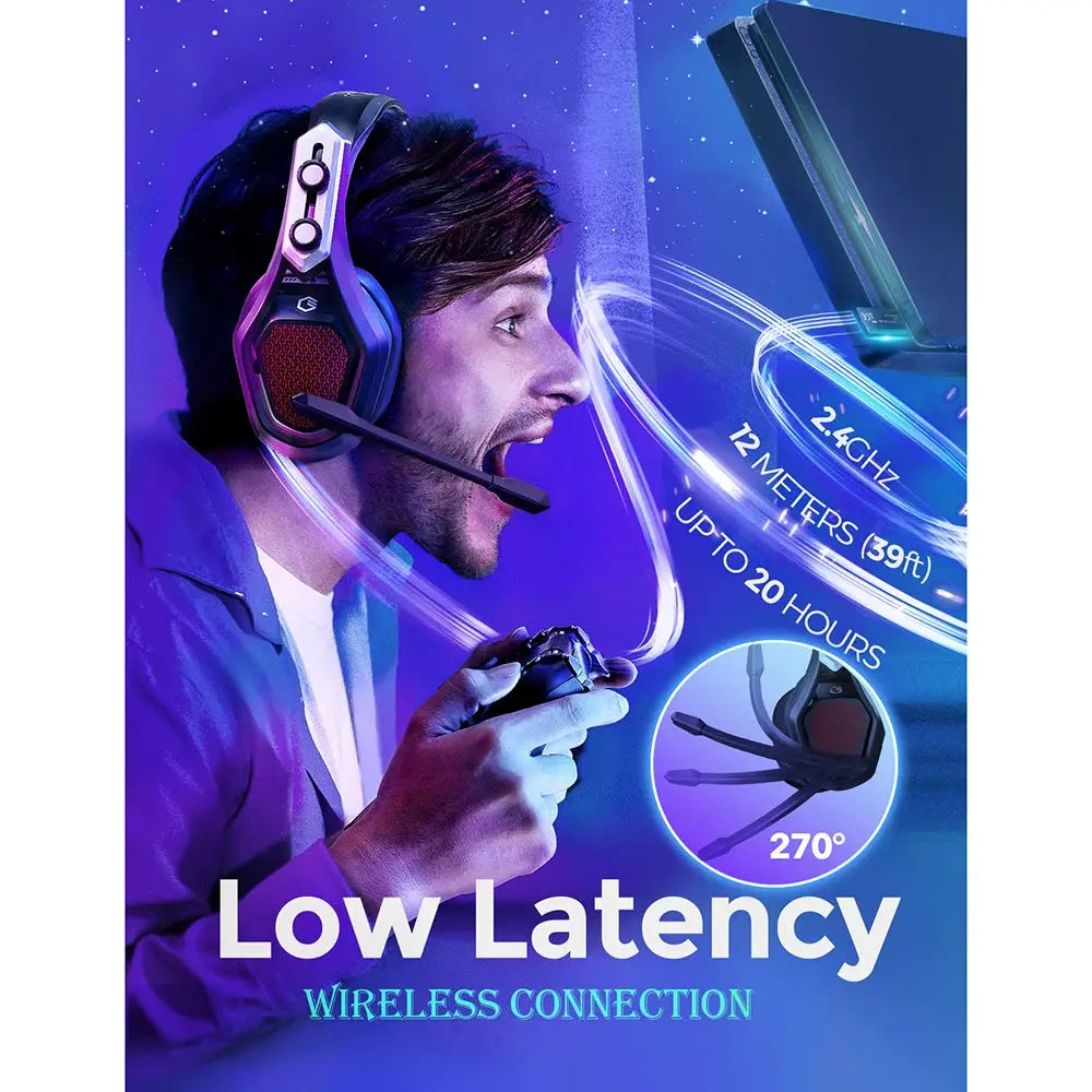 Mpow Iron Pro Wireless Gaming Headset USB/3.5mm Headphone with Noise Canceling Mic 3D Surround 20h Playback for PS5 PS4 PC Gamer - Electronic Worldwide