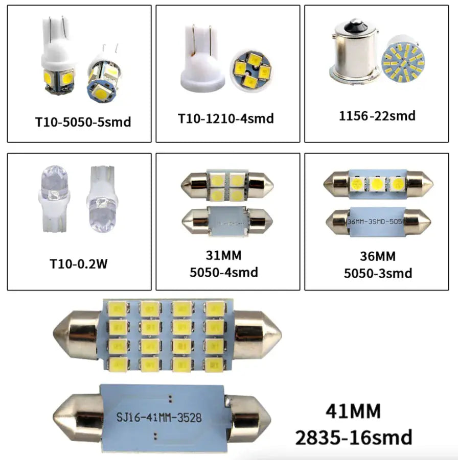 28pcs Car Interior White Combo LED Map Dome Door Trunk License Plate Light Bulbs Electronic Worldwide