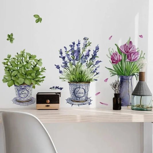 Watercolor Flower Pots Wall Sticker - Electronic Worldwide