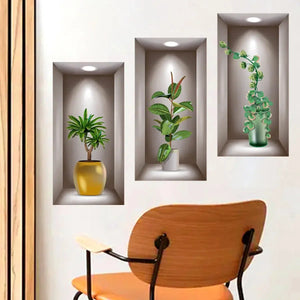 Wall Art Stickers Simulate 3D Three-dimensional Potted Green Plants Flowers Home Decorations Pegatinas De Pared Anime Wallpapers Electronic Worldwide