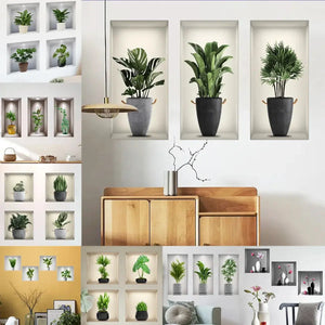 Wall Art Stickers Simulate 3D Three-dimensional Potted Green Plants Flowers Home Decorations Pegatinas De Pared Anime Wallpapers Electronic Worldwide