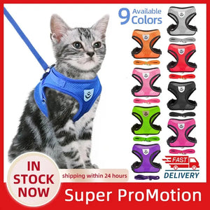 Cat Harness Vest Walking Lead Leash For Puppy Dogs Collar Polyester Adjustable Mesh Dog Harness For Small Medium Pet Accessories Electronic Worldwide