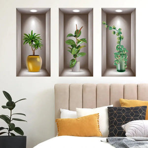 Wall Art Stickers Simulate 3D Three-dimensional Potted Green Plants Flowers Home Decorations Pegatinas De Pared Anime Wallpapers Electronic Worldwide