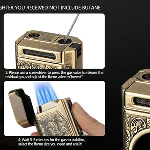 Cigar Lighter 4 Jet Flame,Refillable Butane Lighter with Cigar Cutter Electronic Worldwide