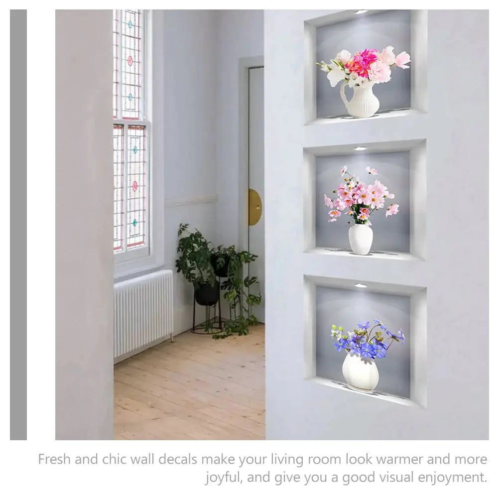 Wall Sticker 3D Simulation Flower Vase Household - Electronic Worldwide