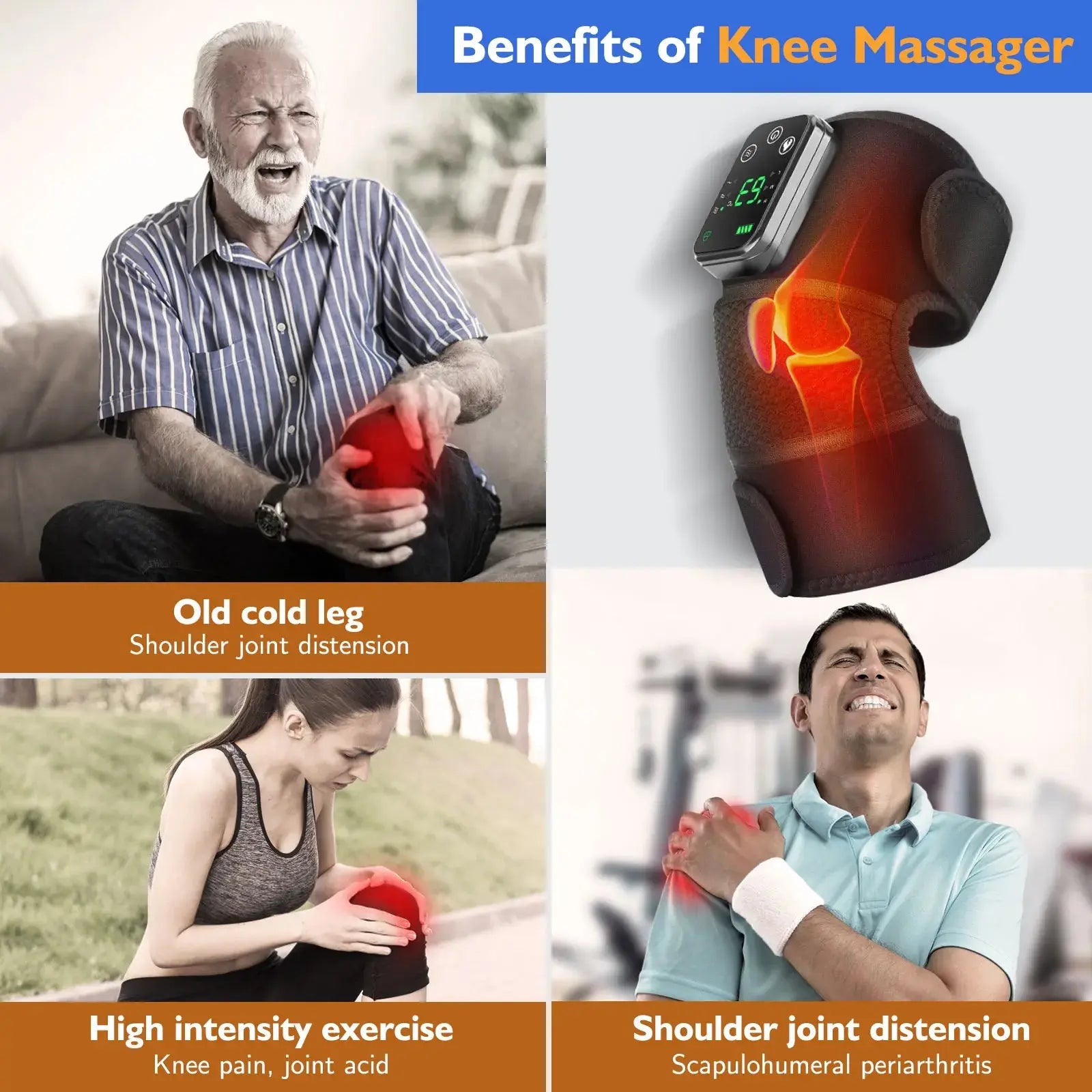 Knee Heating Massager Joint Physiotherapy Hot Compress Vibration Massage Elbow Shoulder Support Thermal Knee Pad Relieve Arthrit - Electronic Worldwide