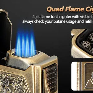 Cigar Lighter 4 Jet Flame,Refillable Butane Lighter with Cigar Cutter Electronic Worldwide