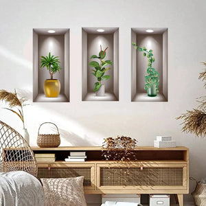 Wall Art Stickers Simulate 3D Three-dimensional Potted Green Plants Flowers Home Decorations Pegatinas De Pared Anime Wallpapers Electronic Worldwide