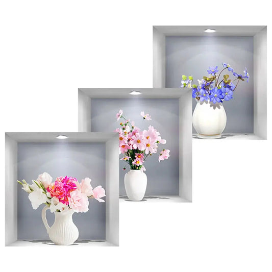 Wall Sticker 3D Simulation Flower Vase Household - Electronic Worldwide