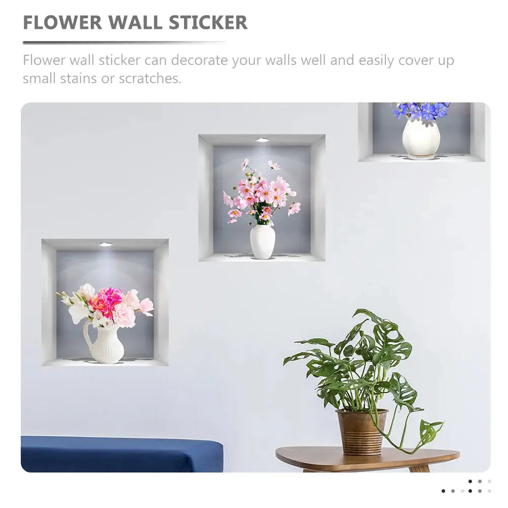 Wall Sticker 3D Simulation Flower Vase Household - Electronic Worldwide