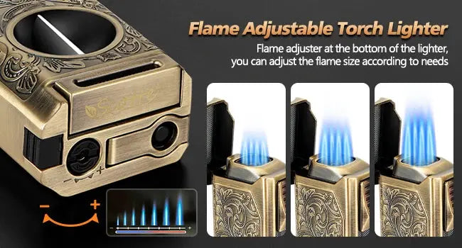 Cigar Lighter 4 Jet Flame,Refillable Butane Lighter with Cigar Cutter Electronic Worldwide