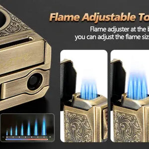 Cigar Lighter 4 Jet Flame,Refillable Butane Lighter with Cigar Cutter Electronic Worldwide