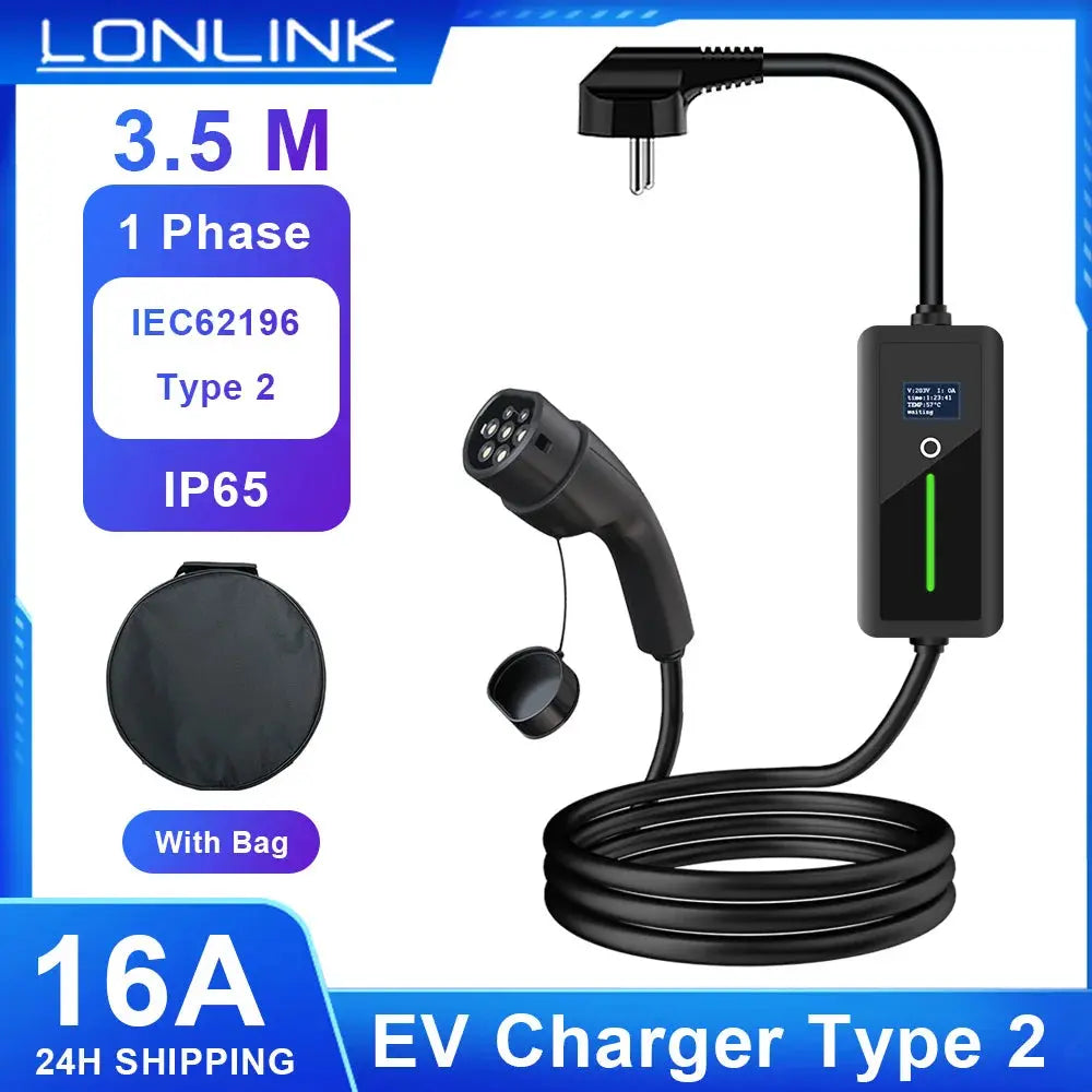 EV Electric Car Charger 16A 3.5 KW EU Plug Electronic Worldwide