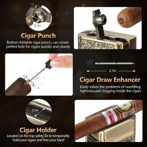 Cigar Lighter 4 Jet Flame,Refillable Butane Lighter with Cigar Cutter Electronic Worldwide