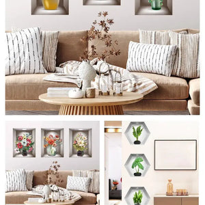 Wall Art Stickers Simulate 3D Three-dimensional Potted Green Plants Flowers Home Decorations Pegatinas De Pared Anime Wallpapers Electronic Worldwide