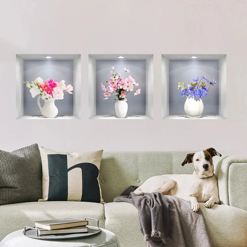 Wall Sticker 3D Simulation Flower Vase Household - Electronic Worldwide