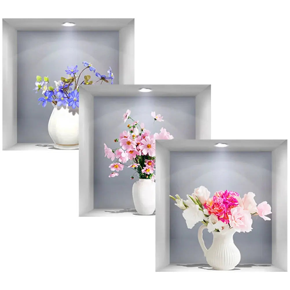 Wall Sticker 3D Simulation Flower Vase Household - Electronic Worldwide