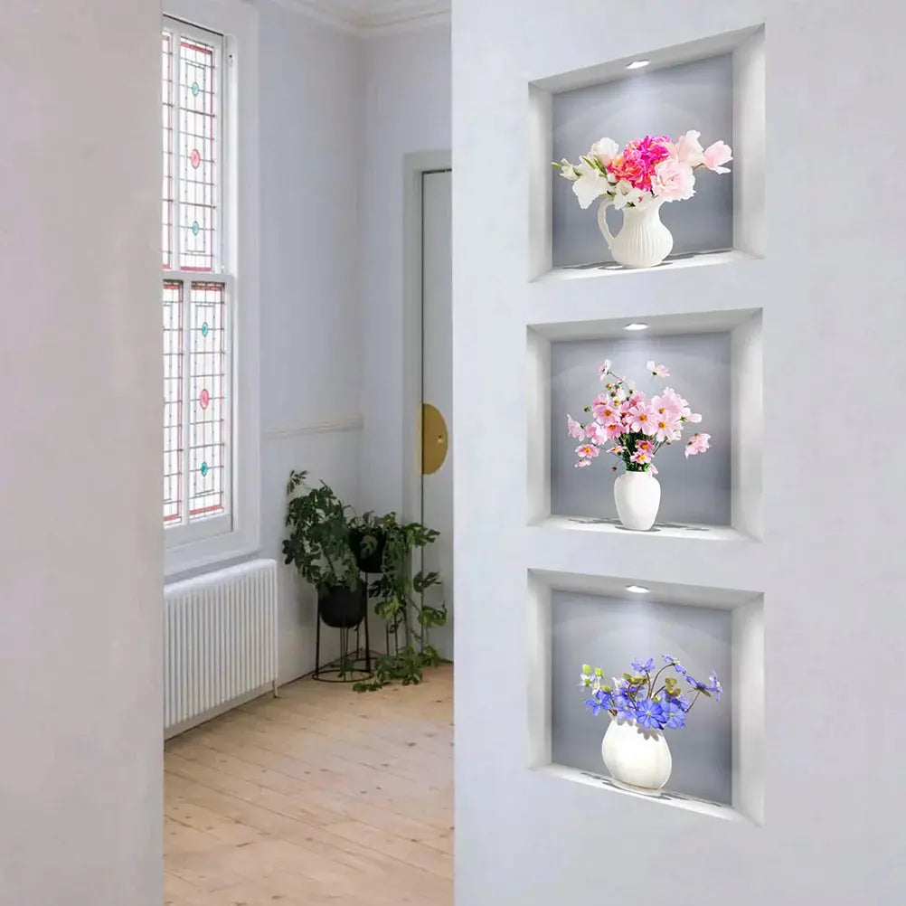 Wall Sticker 3D Simulation Flower Vase Household - Electronic Worldwide