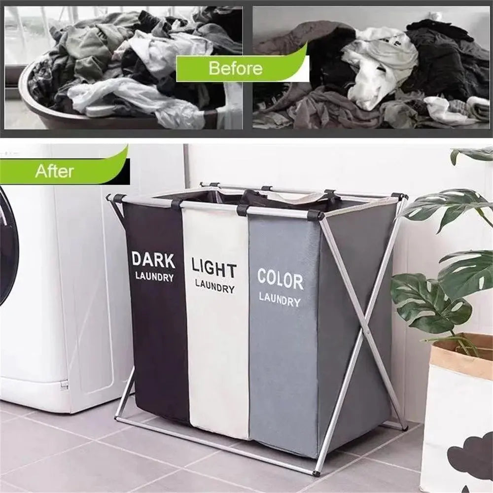 3 Grids Laundry Basket Foldable Electronic Worldwide