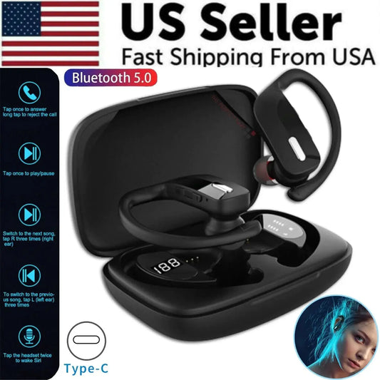 Bluetooth Headset TWS 5.0 Wireless Earphones Earbuds Headphones Stereo Ear Hook Electronic Worldwide