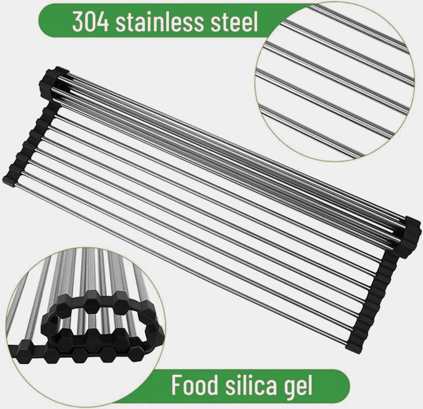 Kitchen Stainless Steel Sink Drain Rack Roll Up Dish Drying Drainer Mat Electronic Worldwide