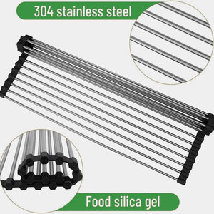 Kitchen Stainless Steel Sink Drain Rack Roll Up Dish Drying Drainer Mat Electronic Worldwide