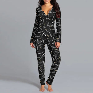 Halloween Printed Jumpsuit Long Sleeve Home Pajamas Casual Trousers Women's Cos Clothing My Store