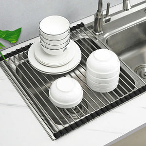 Kitchen Stainless Steel Sink Drain Rack Roll Up Dish Drying Drainer Mat Electronic Worldwide