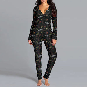 Halloween Printed Jumpsuit Long Sleeve Home Pajamas Casual Trousers Women's Cos Clothing My Store