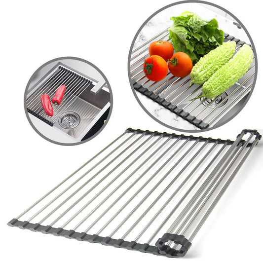 Kitchen Stainless Steel Sink Drain Rack Roll Up Dish Drying Drainer Mat Electronic Worldwide